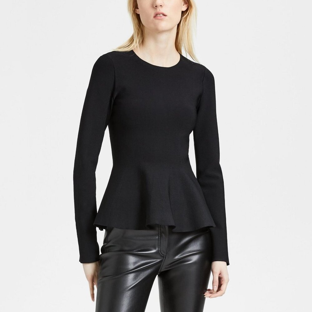 NWOT Theory Classic Long-Sleeve Peplum Top, P XS, Black